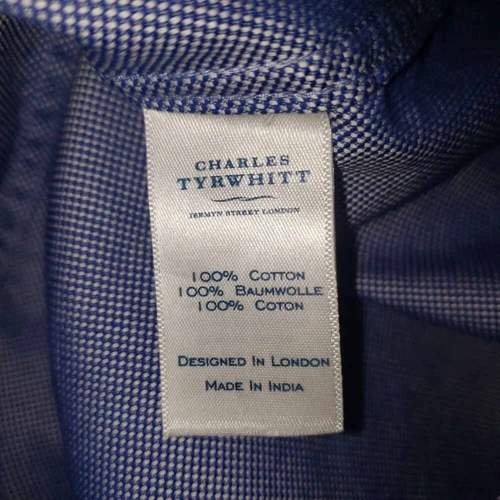 CHARLES TYRWHITT Blue and White Slim Fit Dress Shirt Mens Size 16.5 33IN